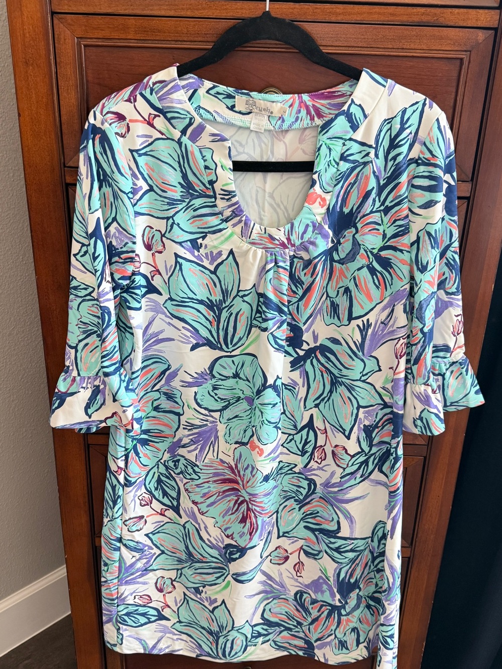 Aryeh Floral Tunic Dress in White, Mint, Teal, Purple